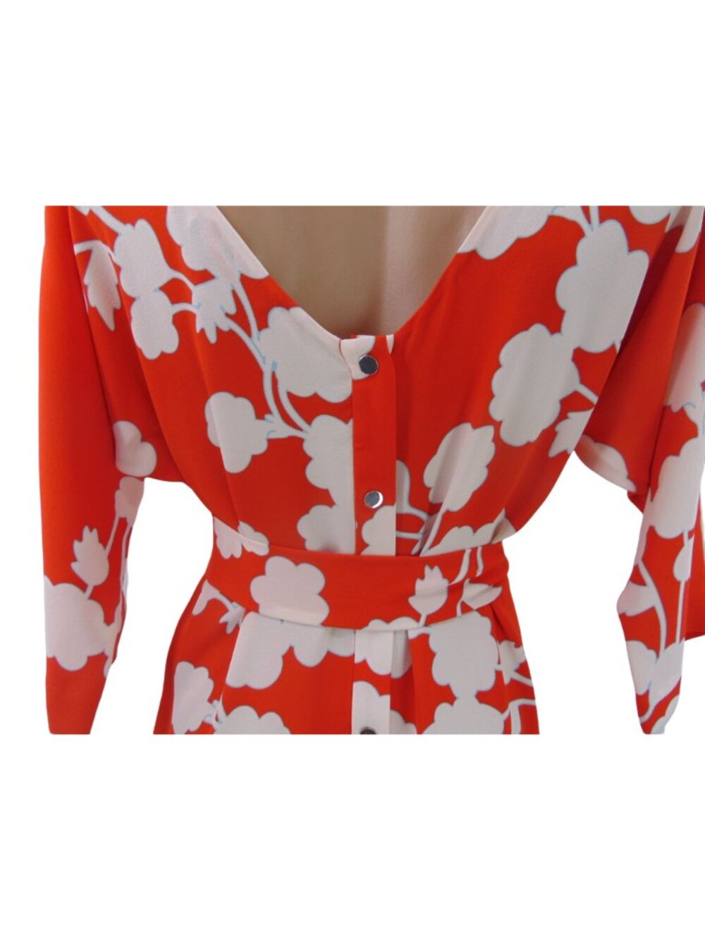 Diane Von Furstenberg DVF Maja Two Dress 8 Coral Red Halo Buds Silk Snap V Back - Picture 8 of 15